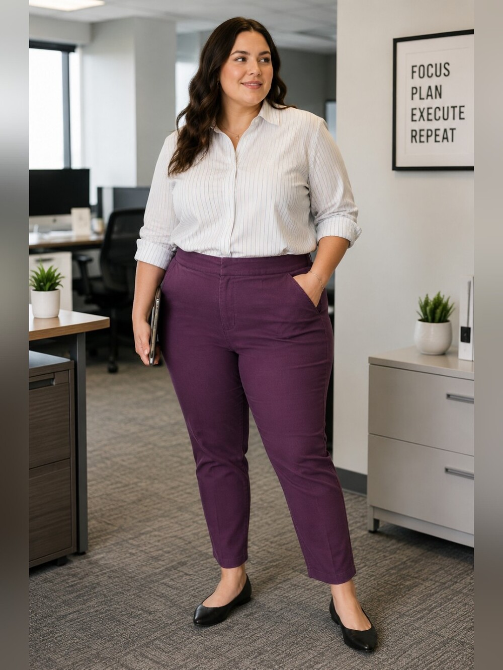 EVRI Flat Front Tapered Ankle Pants in Burgundy Business Casual Women's 18W